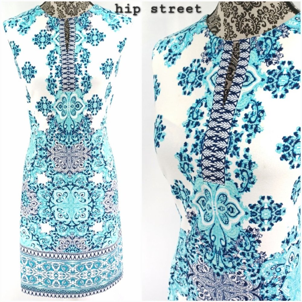 STUDIO ONE Sleeveless Medallion Print Stretch Shift Dress 16